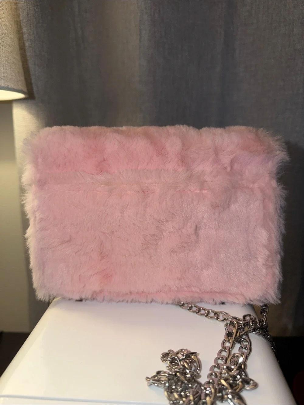 PLAYBOY Pink Faux Fur Chain Crossbody Bag